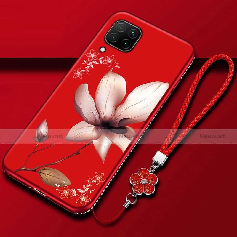 Silicone Candy Rubber Gel Flowers Soft Case Cover for Huawei Nova 6 SE Red Wine