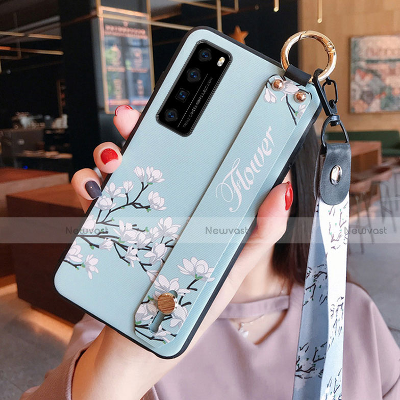 Silicone Candy Rubber Gel Flowers Soft Case Cover for Huawei Nova 7 5G Sky Blue