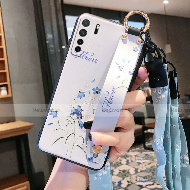 Silicone Candy Rubber Gel Flowers Soft Case Cover for Huawei Nova 7 SE 5G White