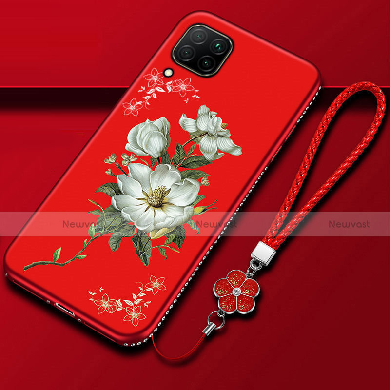 Silicone Candy Rubber Gel Flowers Soft Case Cover for Huawei Nova 7i Red