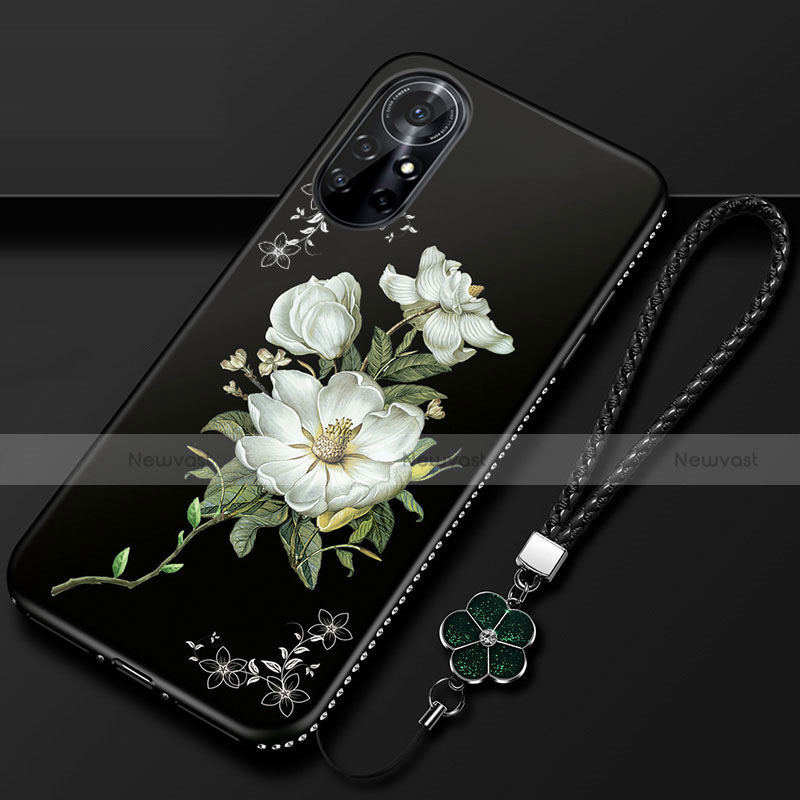 Silicone Candy Rubber Gel Flowers Soft Case Cover for Huawei Nova 8 Pro 5G Black