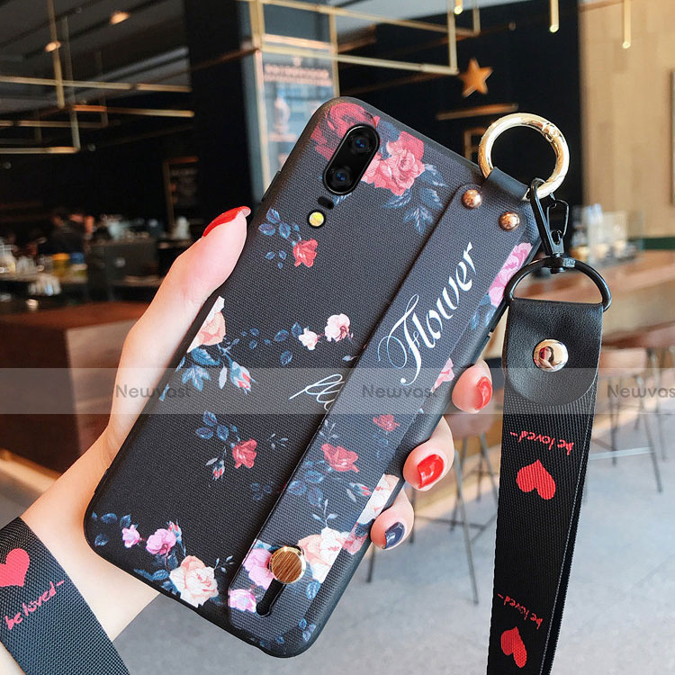 Silicone Candy Rubber Gel Flowers Soft Case Cover for Huawei P20 Black