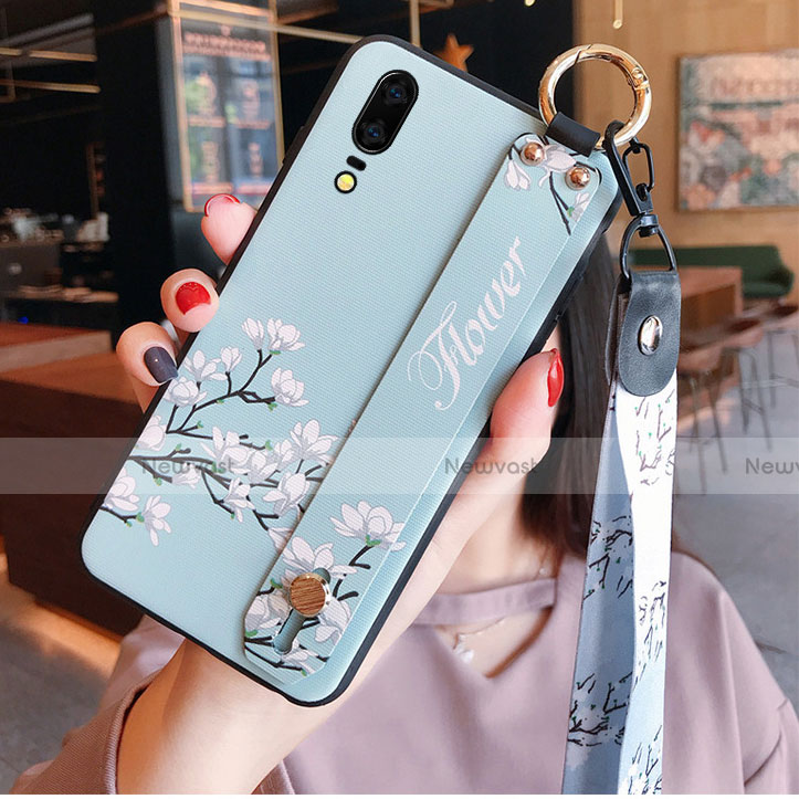 Silicone Candy Rubber Gel Flowers Soft Case Cover for Huawei P20 Cyan