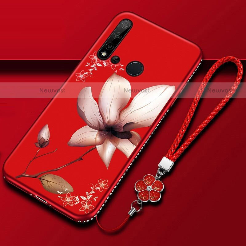 Silicone Candy Rubber Gel Flowers Soft Case Cover for Huawei P20 Lite (2019) Red Wine