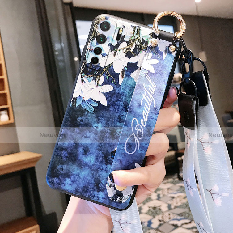 Silicone Candy Rubber Gel Flowers Soft Case Cover for Huawei P40 Lite 5G Blue