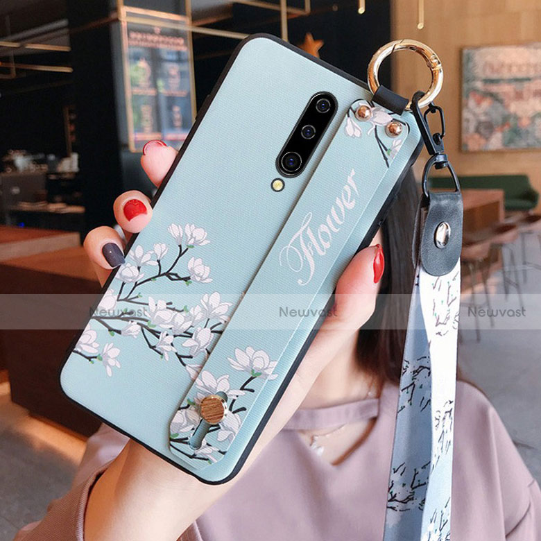 Silicone Candy Rubber Gel Flowers Soft Case Cover for OnePlus 8 Sky Blue