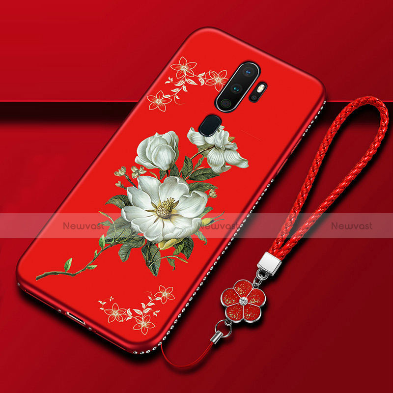 Silicone Candy Rubber Gel Flowers Soft Case Cover for Oppo A11 Red