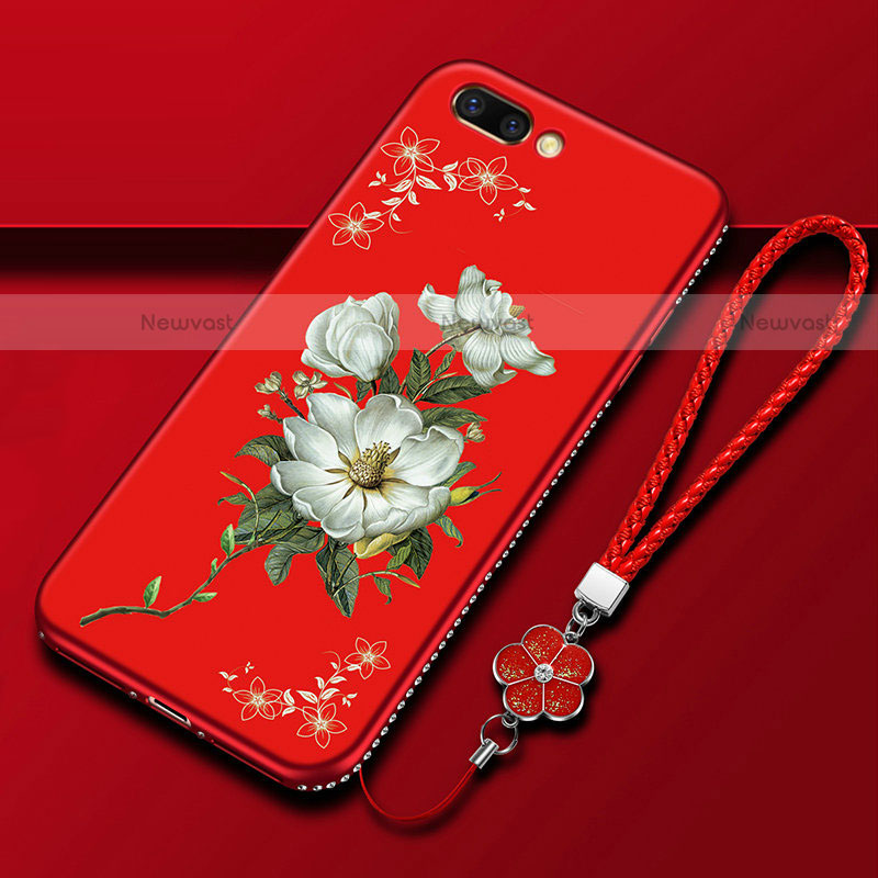 Silicone Candy Rubber Gel Flowers Soft Case Cover for Oppo A12e Red