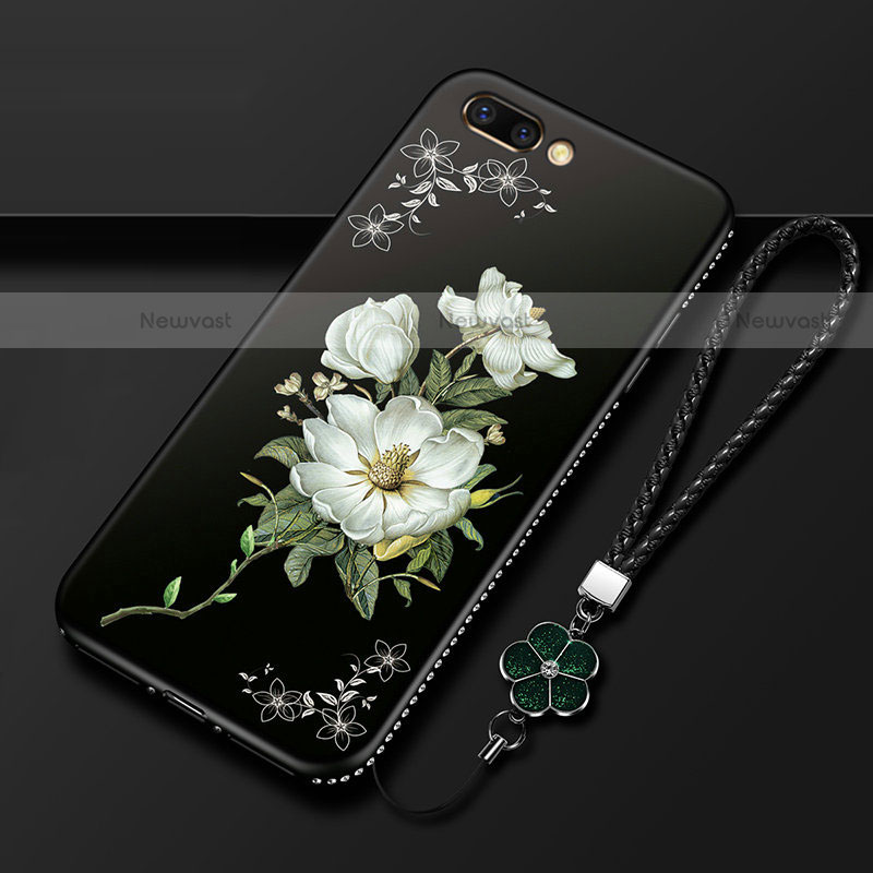 Silicone Candy Rubber Gel Flowers Soft Case Cover for Oppo A5 Black