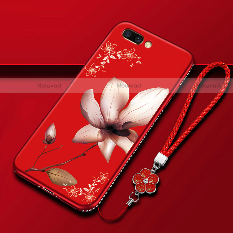 Silicone Candy Rubber Gel Flowers Soft Case Cover for Oppo A5 Red Wine