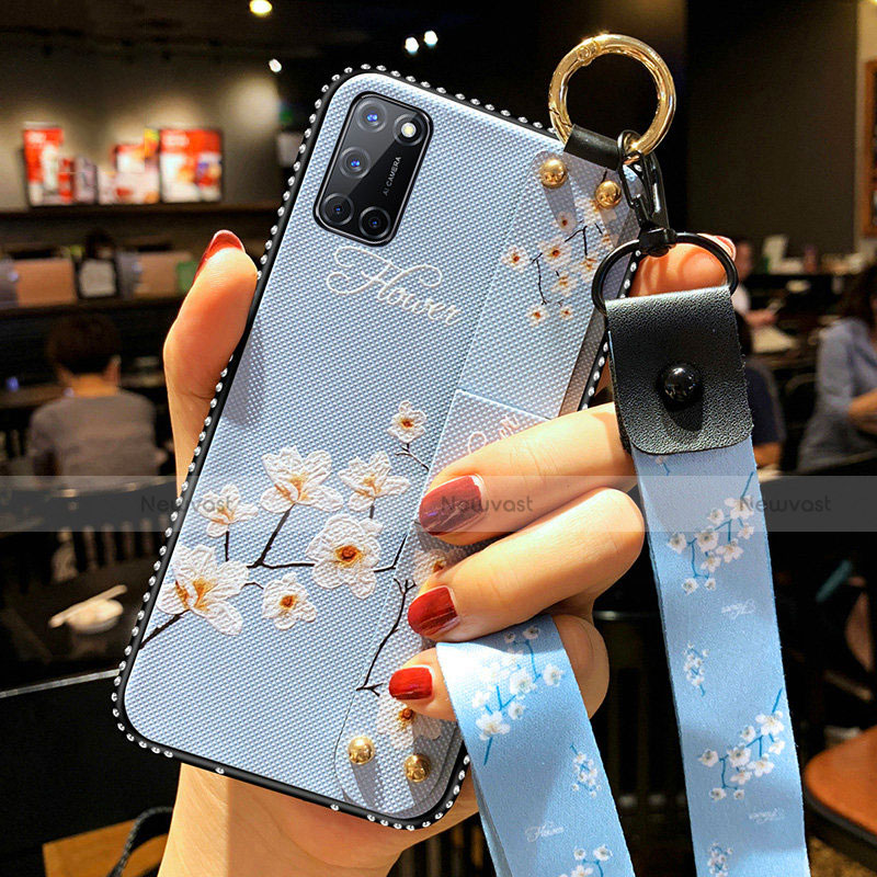 Silicone Candy Rubber Gel Flowers Soft Case Cover for Oppo A72 Sky Blue