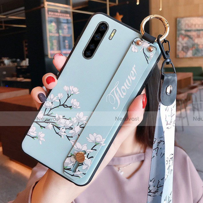 Silicone Candy Rubber Gel Flowers Soft Case Cover for Oppo A91 Sky Blue