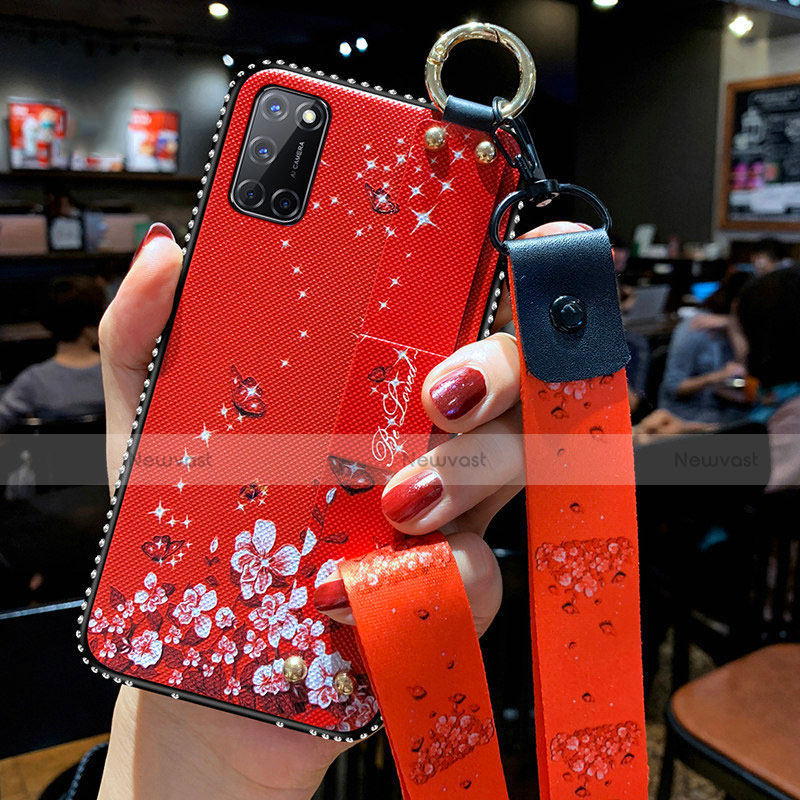 Silicone Candy Rubber Gel Flowers Soft Case Cover for Oppo A92 Red