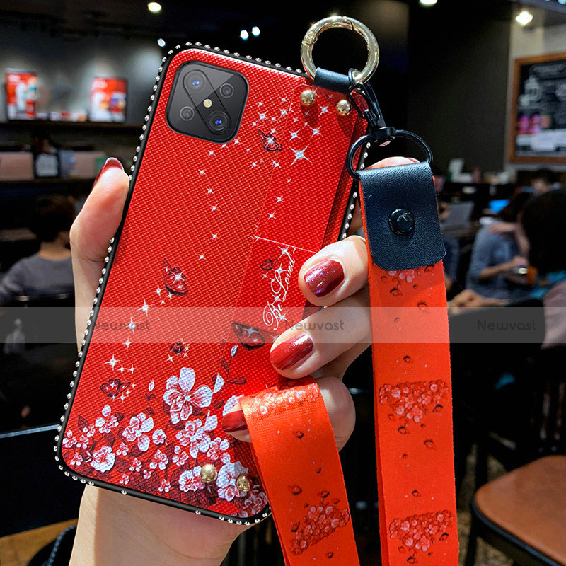 Silicone Candy Rubber Gel Flowers Soft Case Cover for Oppo A92s 5G Red