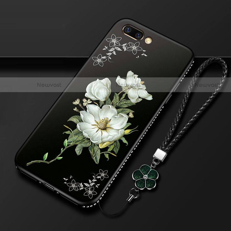 Silicone Candy Rubber Gel Flowers Soft Case Cover for Oppo AX5 Black