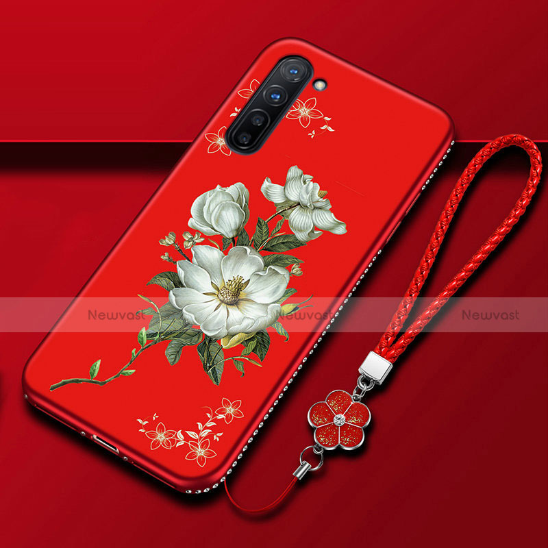 Silicone Candy Rubber Gel Flowers Soft Case Cover for Oppo F15 Red