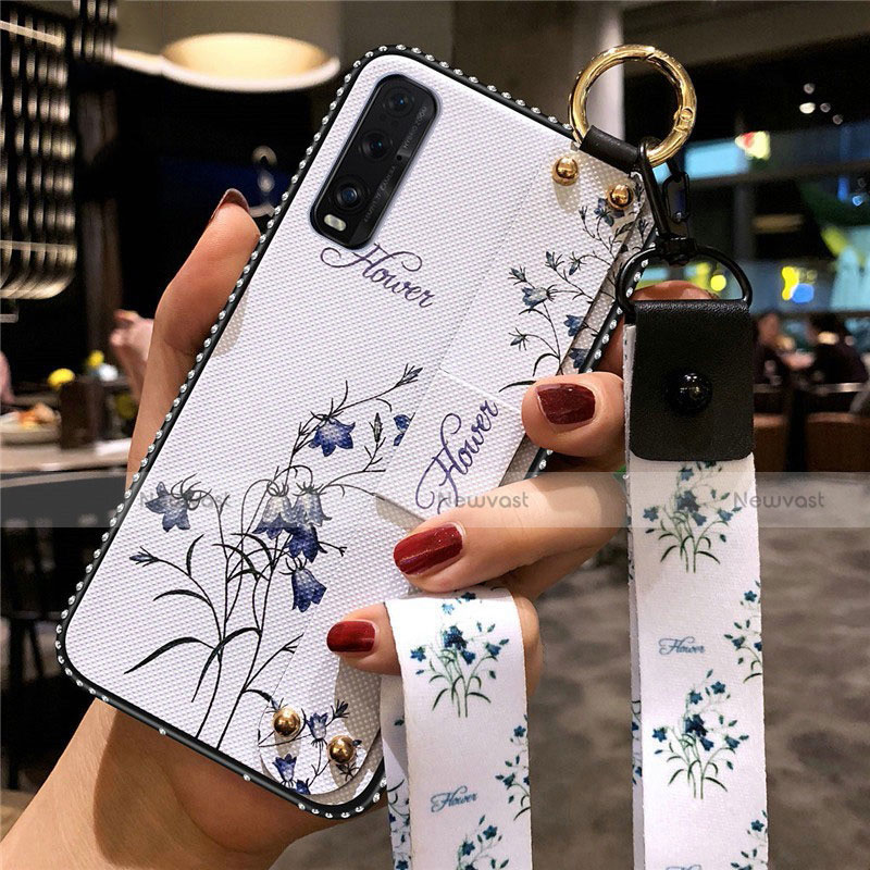 Silicone Candy Rubber Gel Flowers Soft Case Cover for Oppo Find X2 White