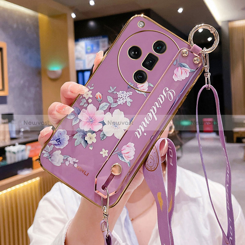 Silicone Candy Rubber Gel Flowers Soft Case Cover for Oppo Find X7 5G Clove Purple