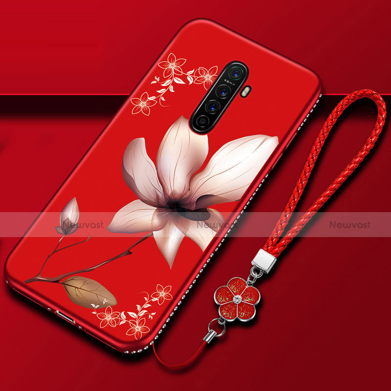 Silicone Candy Rubber Gel Flowers Soft Case Cover for Oppo Reno Ace Red Wine