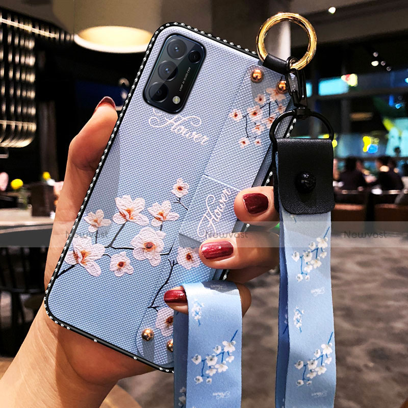 Silicone Candy Rubber Gel Flowers Soft Case Cover for Oppo Reno5 5G Mint Blue