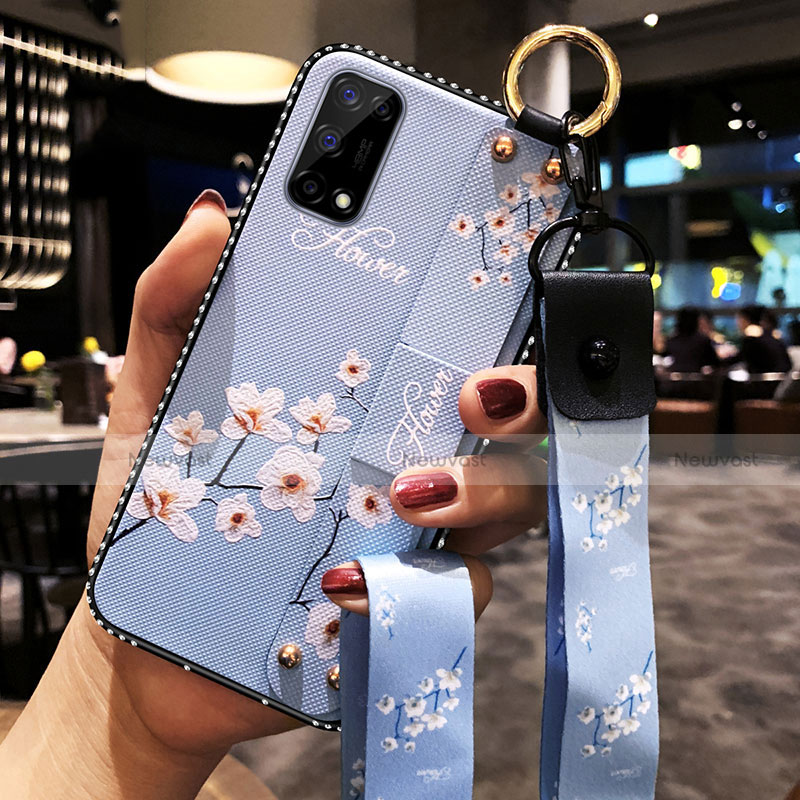 Silicone Candy Rubber Gel Flowers Soft Case Cover for Realme X7 5G Mint Blue