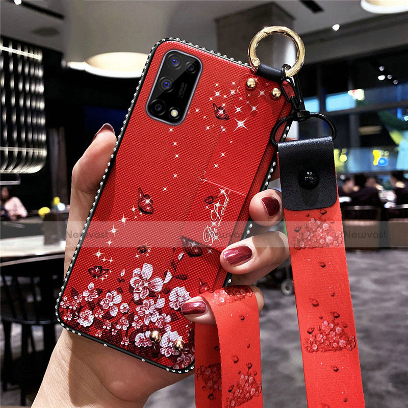 Silicone Candy Rubber Gel Flowers Soft Case Cover for Realme X7 Pro 5G Red