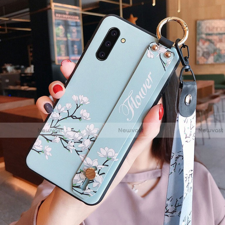 Silicone Candy Rubber Gel Flowers Soft Case Cover for Samsung Galaxy Note 10 5G Cyan