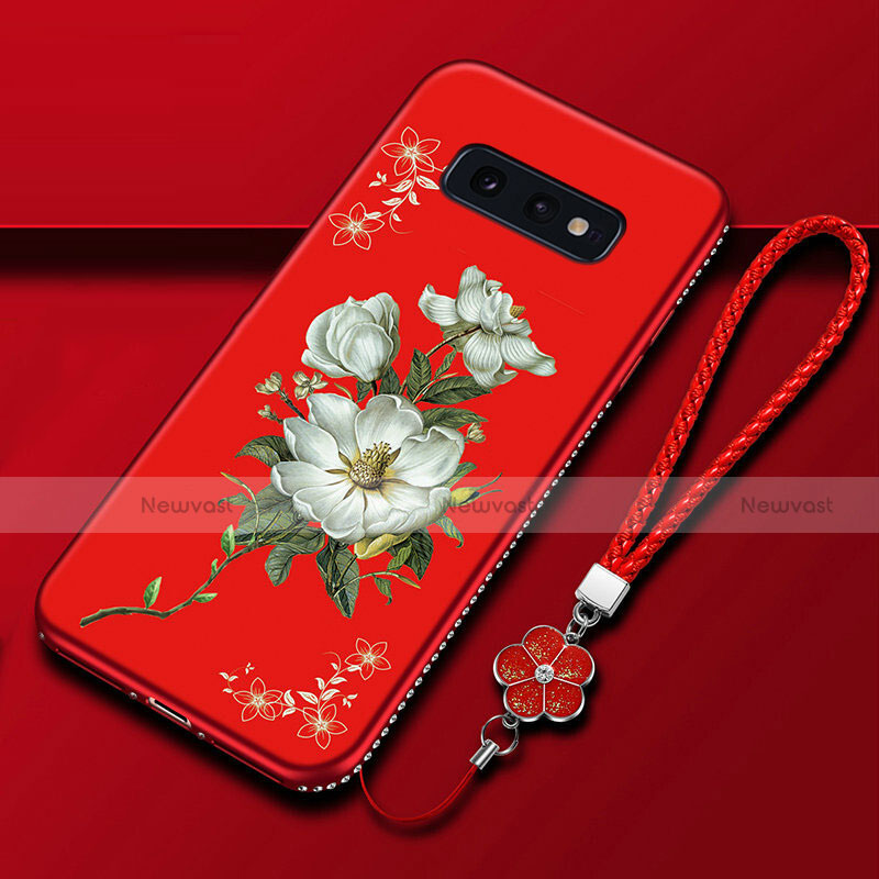 Silicone Candy Rubber Gel Flowers Soft Case Cover for Samsung Galaxy S10e Red