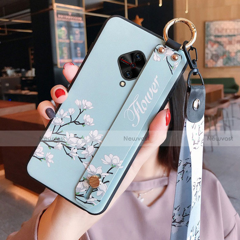 Silicone Candy Rubber Gel Flowers Soft Case Cover for Vivo S1 Pro Sky Blue