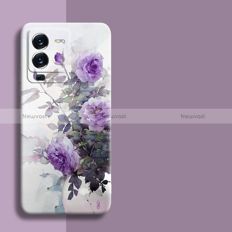 Silicone Candy Rubber Gel Flowers Soft Case Cover for Vivo V25 Pro 5G Purple