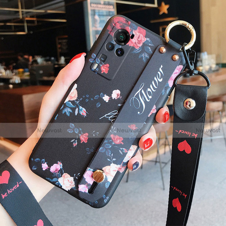 Silicone Candy Rubber Gel Flowers Soft Case Cover for Vivo X60 Pro 5G Black