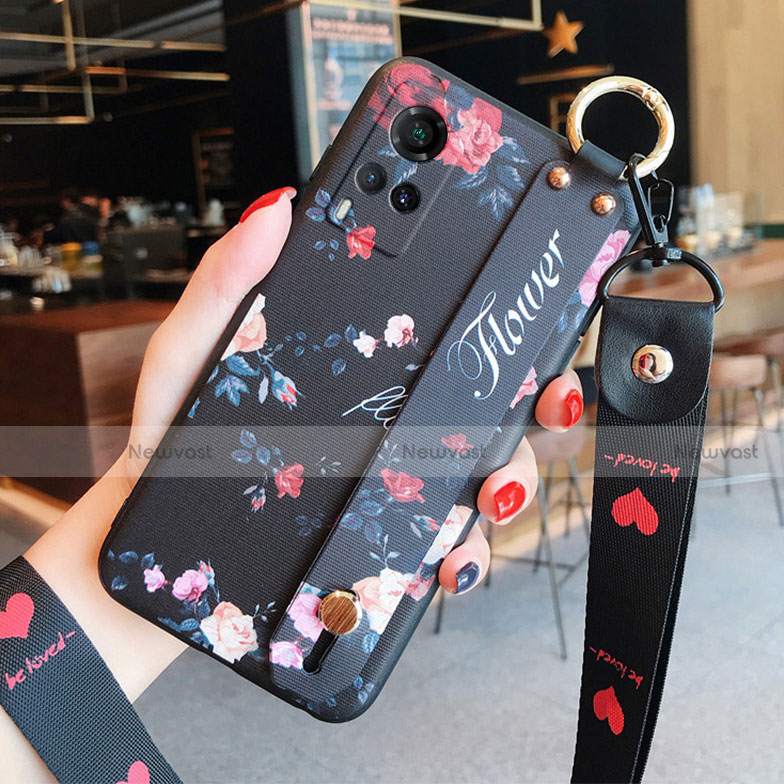 Silicone Candy Rubber Gel Flowers Soft Case Cover for Vivo X60T 5G Black