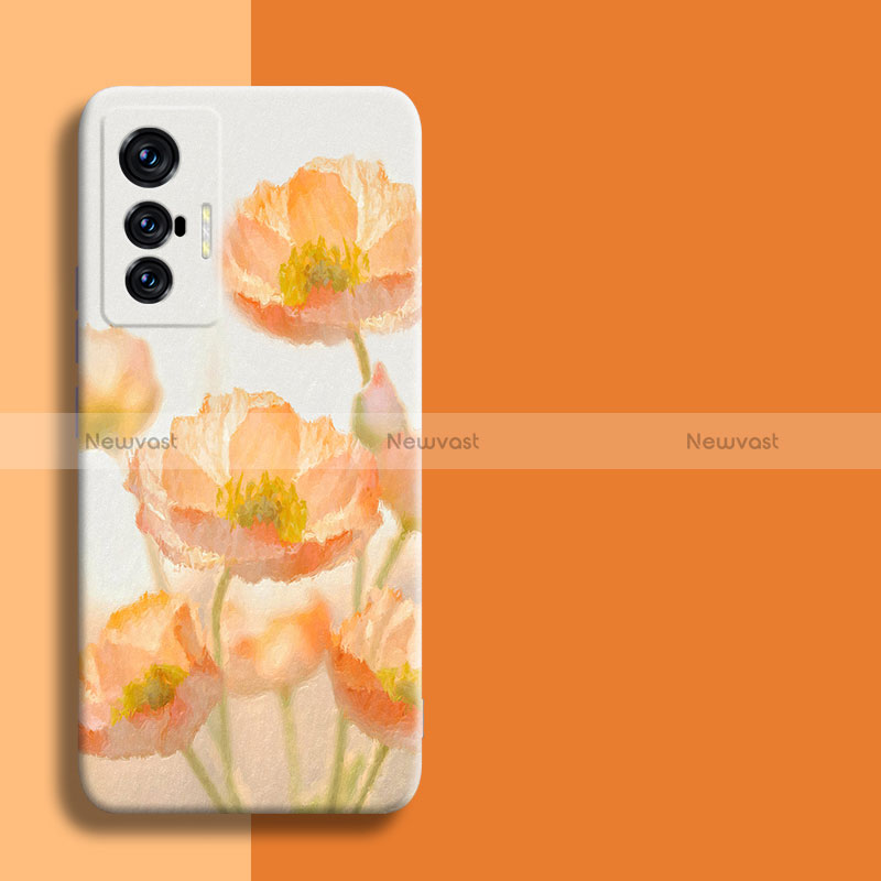 Silicone Candy Rubber Gel Flowers Soft Case Cover for Vivo X70t Orange