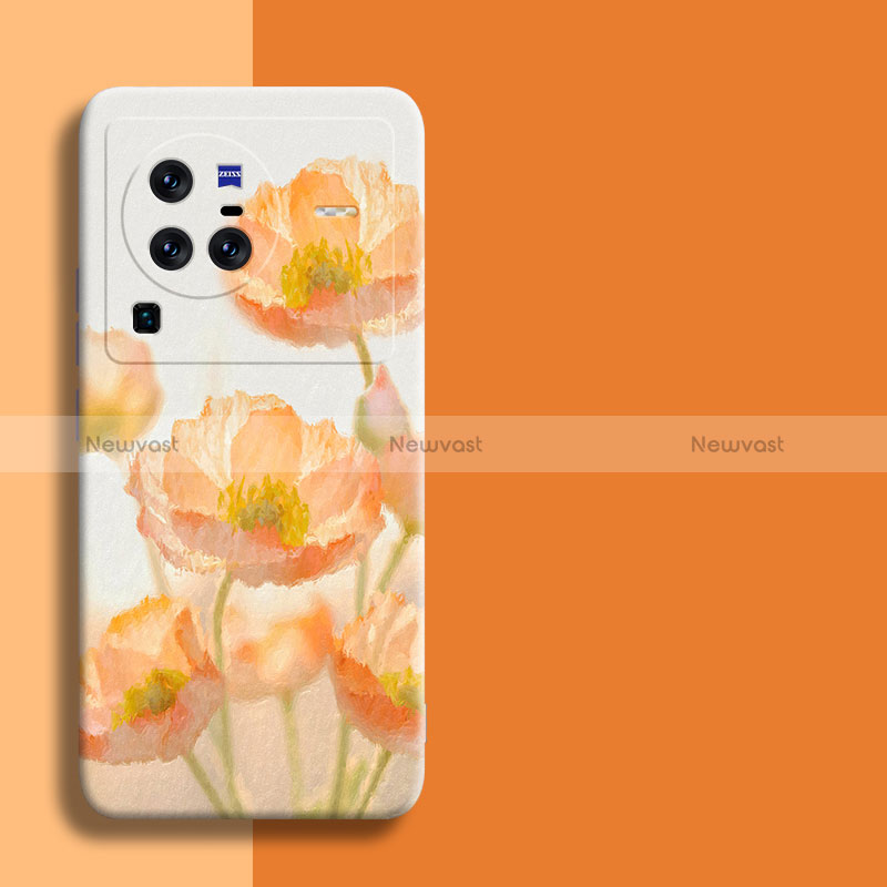 Silicone Candy Rubber Gel Flowers Soft Case Cover for Vivo X80 Pro 5G Orange