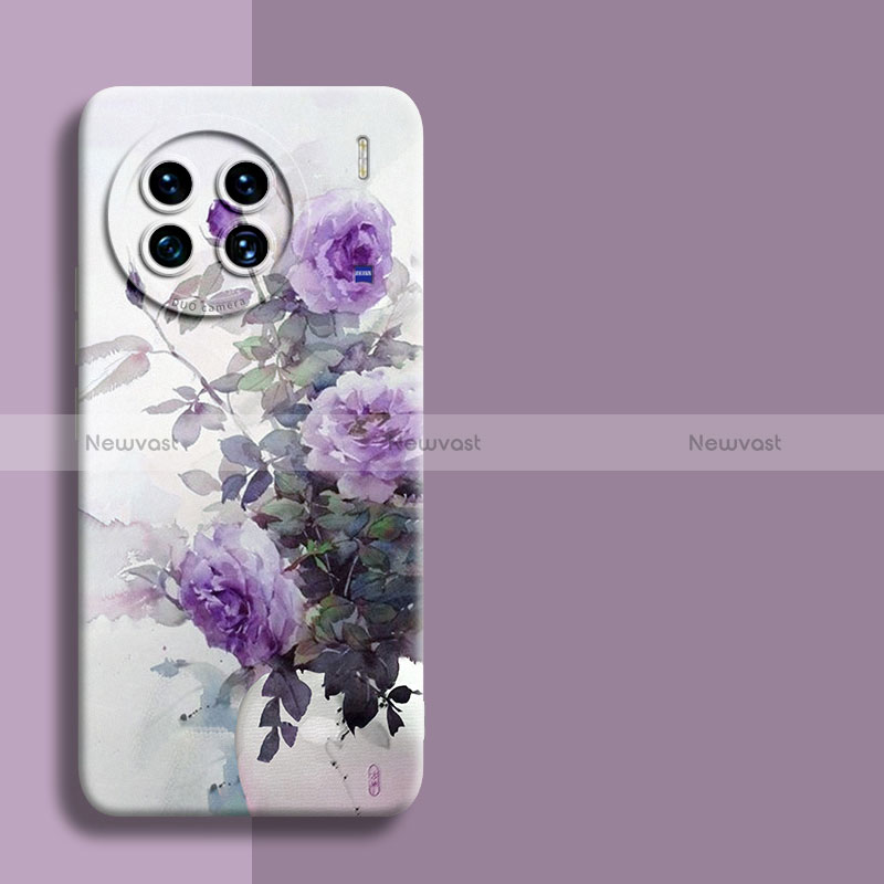 Silicone Candy Rubber Gel Flowers Soft Case Cover for Vivo X90 Pro 5G Clove Purple