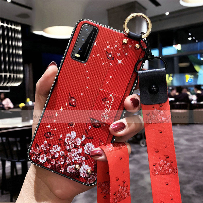 Silicone Candy Rubber Gel Flowers Soft Case Cover for Vivo Y12s Red