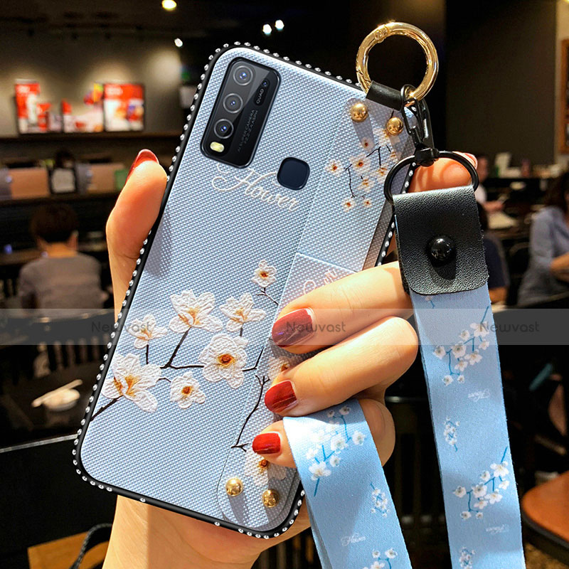 Silicone Candy Rubber Gel Flowers Soft Case Cover for Vivo Y50 Blue