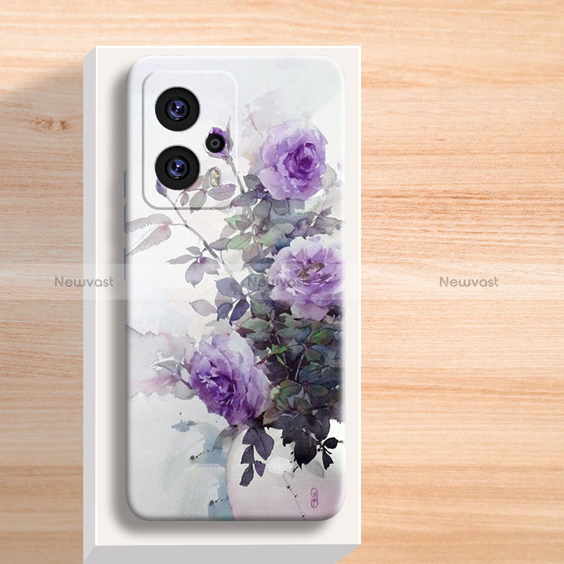 Silicone Candy Rubber Gel Flowers Soft Case Cover for Xiaomi Poco X4 GT 5G Purple