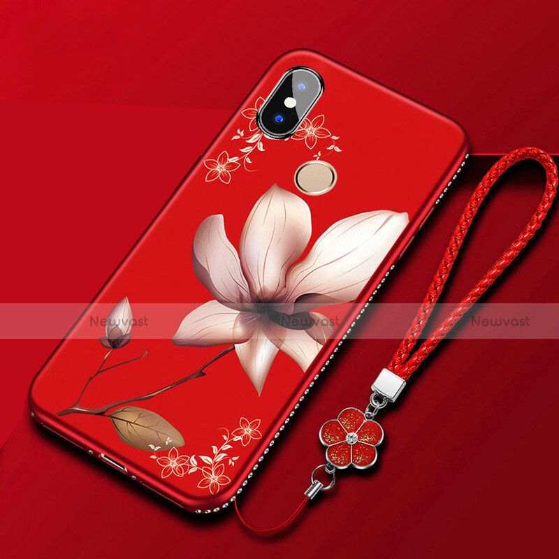 Silicone Candy Rubber Gel Flowers Soft Case Cover for Xiaomi Redmi 6 Pro Red