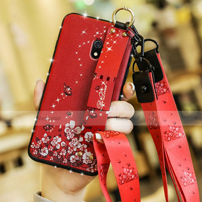 Silicone Candy Rubber Gel Flowers Soft Case Cover for Xiaomi Redmi 8A Red