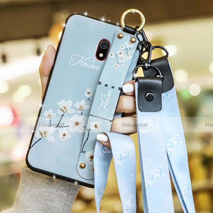 Silicone Candy Rubber Gel Flowers Soft Case Cover for Xiaomi Redmi 8A Sky Blue