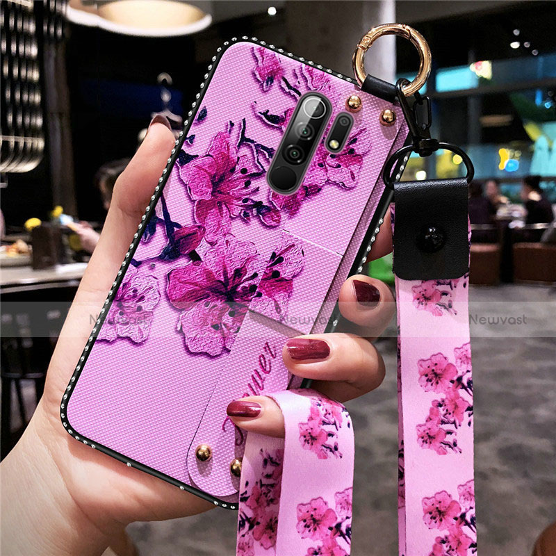 Silicone Candy Rubber Gel Flowers Soft Case Cover for Xiaomi Redmi 9 Prime India Purple