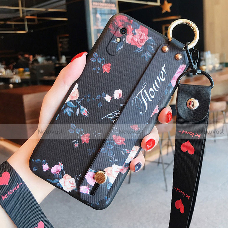 Silicone Candy Rubber Gel Flowers Soft Case Cover for Xiaomi Redmi 9A Black