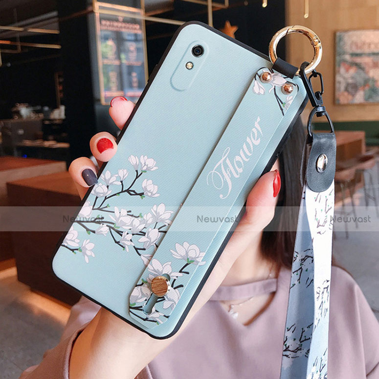 Silicone Candy Rubber Gel Flowers Soft Case Cover for Xiaomi Redmi 9i Mint Blue