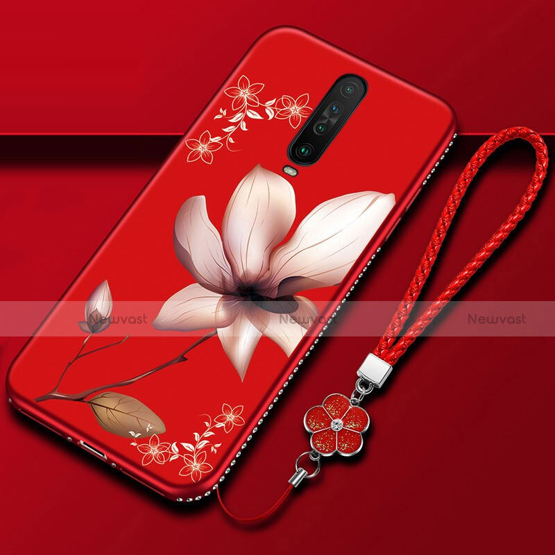 Silicone Candy Rubber Gel Flowers Soft Case Cover for Xiaomi Redmi K30 4G Red Wine