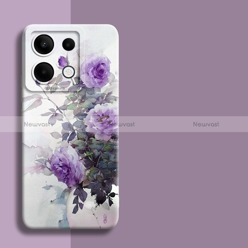 Silicone Candy Rubber Gel Flowers Soft Case Cover for Xiaomi Redmi Note 13 Pro 5G Purple