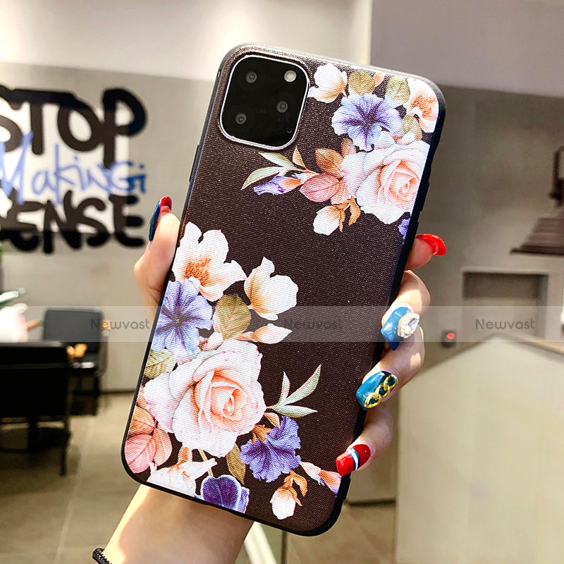 Silicone Candy Rubber Gel Flowers Soft Case Cover H04 for Apple iPhone 11 Pro Black