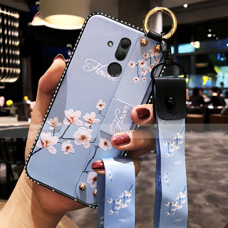 Silicone Candy Rubber Gel Flowers Soft Case Cover H08 for Huawei Mate 20 Lite Sky Blue