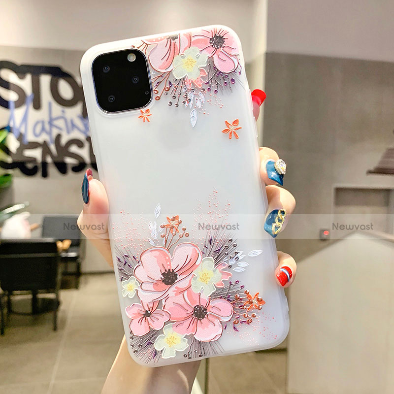 Silicone Candy Rubber Gel Flowers Soft Case Cover H11 for Apple iPhone 11 Pro Pink