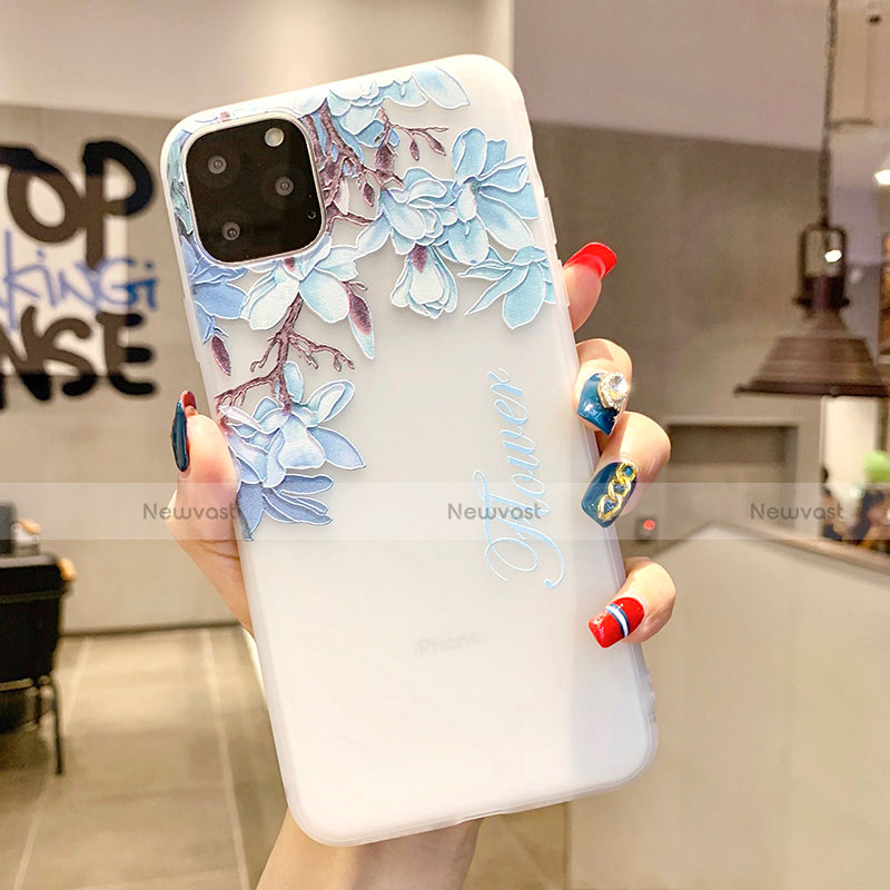 Silicone Candy Rubber Gel Flowers Soft Case Cover H18 for Apple iPhone 11 Pro Max Sky Blue